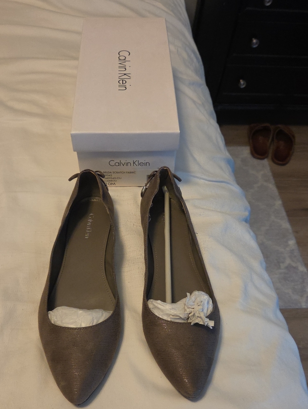 Calvin Klein Women's Pointed Ballet Flats in Taupe Brown